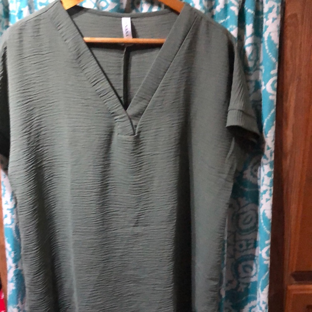 Olive Green V-Neck Blouse
